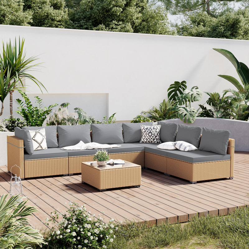 Corrinn 7 Piece Sectional Seating Group with Cushions, Light Gray