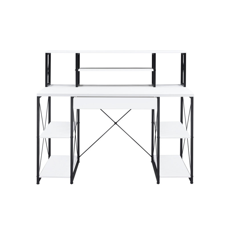 Bureau blanc avec un grand tiroir et une tablette fixe