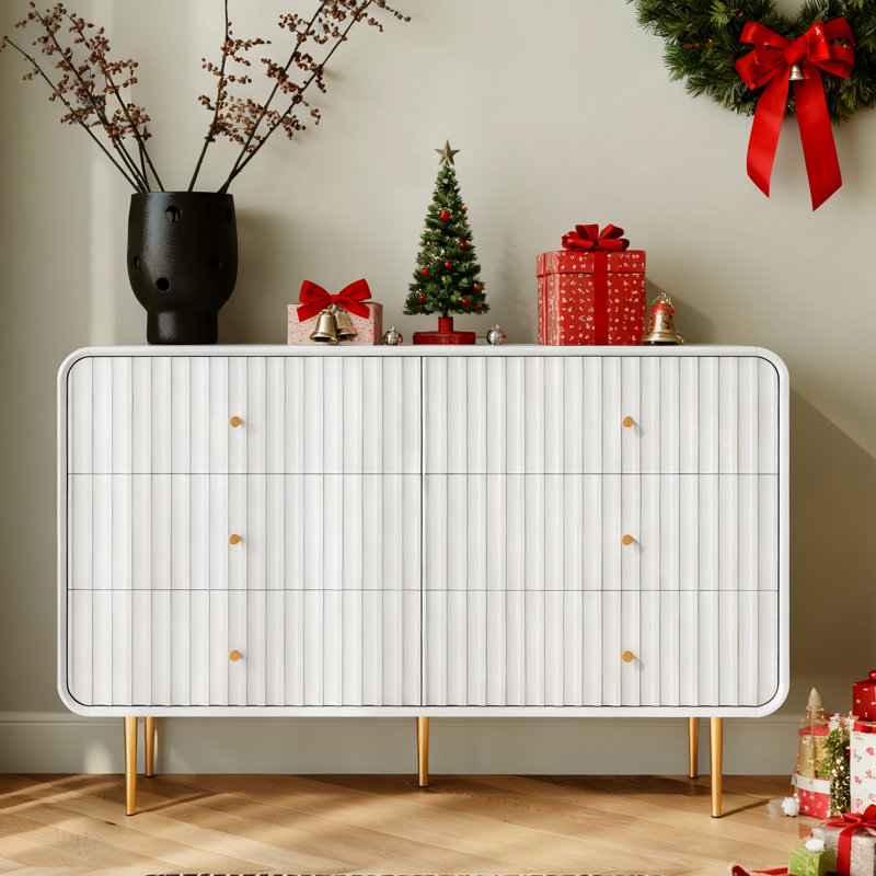 6-Drawer 47.23'' W Modern Double Dresser with Gold Legs, Chest of Drawers Storage Cabinet, White