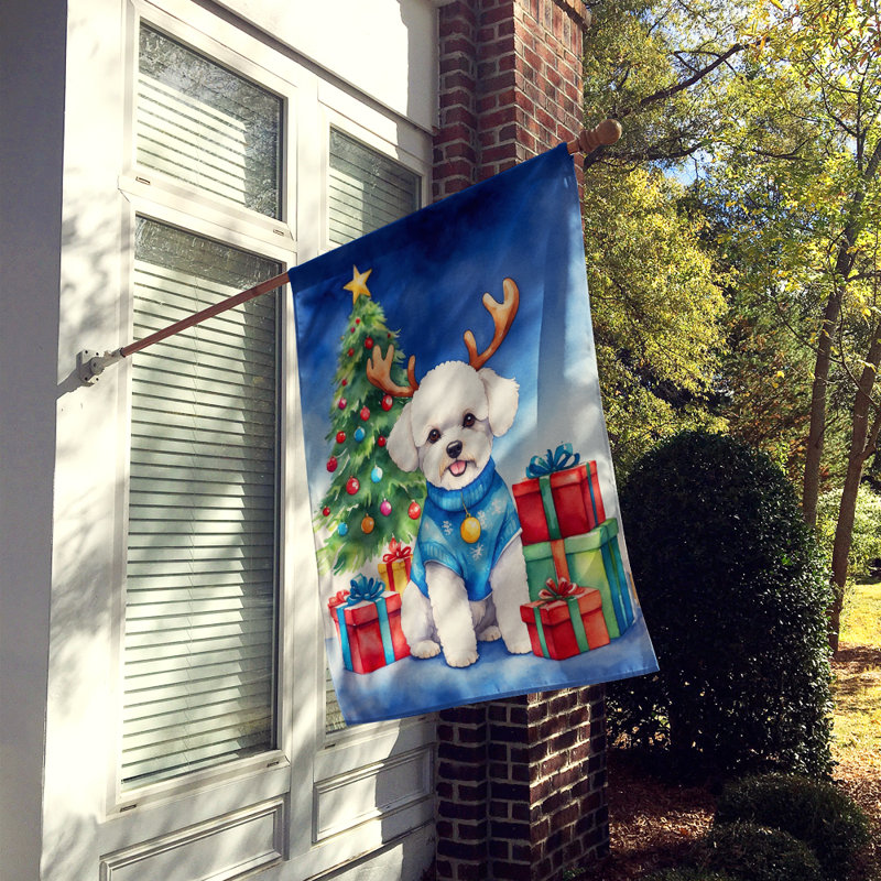 Drapeau de Noël maison de renne, Bichon frisé