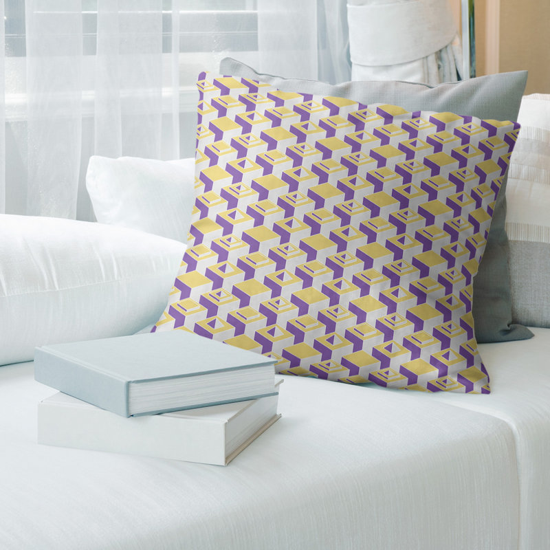 Housse de coussin Skyscrapers, 16 po x 1 po, Jaune chaud / mauve, Polyester filé