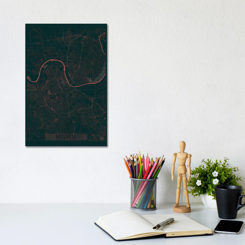 Nashville Infrared Urban Blueprint Map by Hubert Roguski - Wrapped Canvas Print, 20.32 cm H x 30.48 cm W