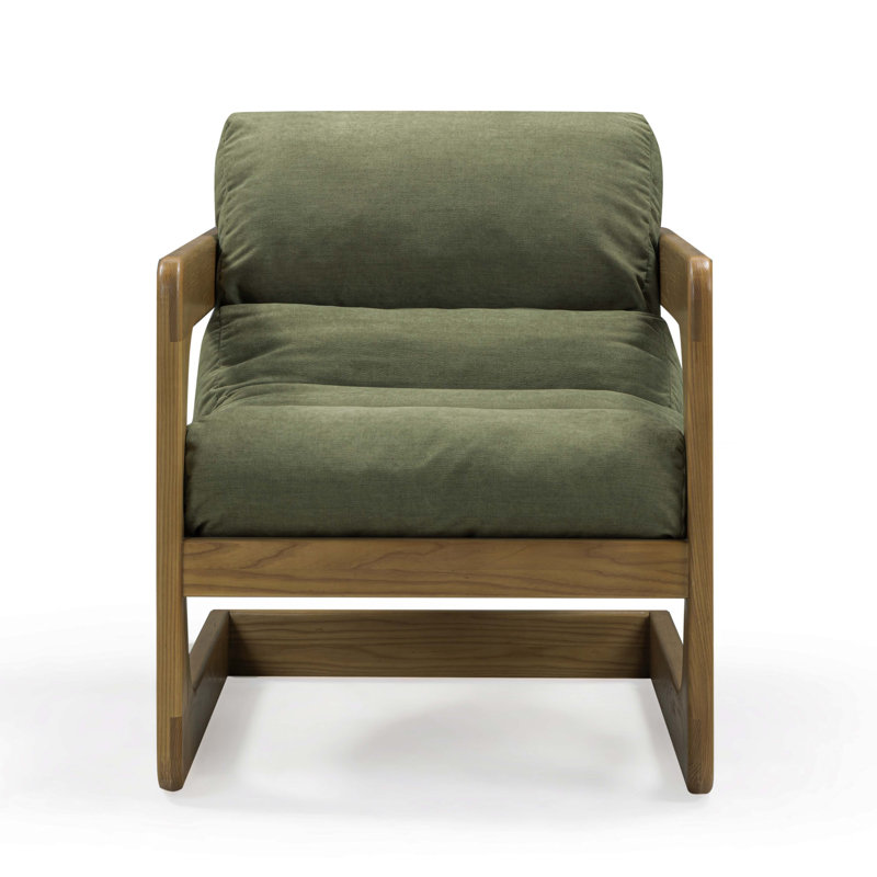 Fauteuil d'appoint en tissu recyclé vert Palma, Bois brun clair, Vert
