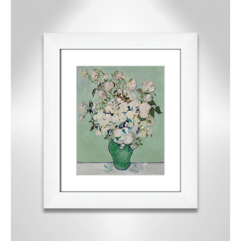 Roses encadrées sur papier par Vincent Van Gogh, reproduction, H 16,5 po x l 14,5 po x P 1,25 po, Cadre cubique blanc mat