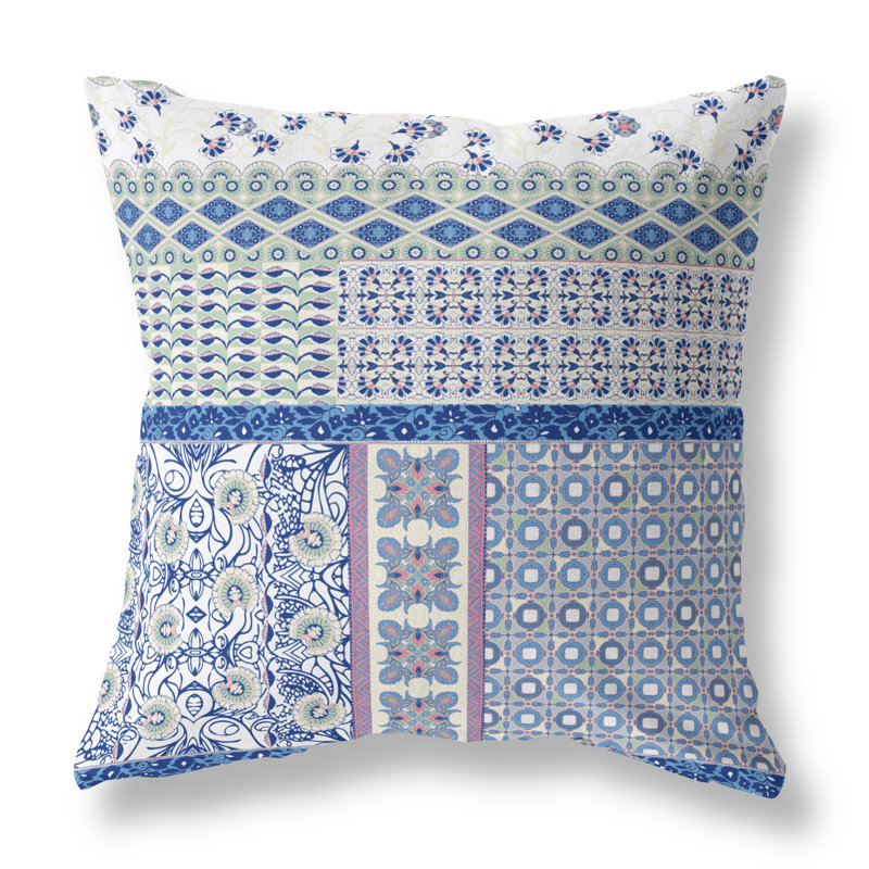 Coussin décoratif, Bleu / patchwork lavande, 16 po x 16 po