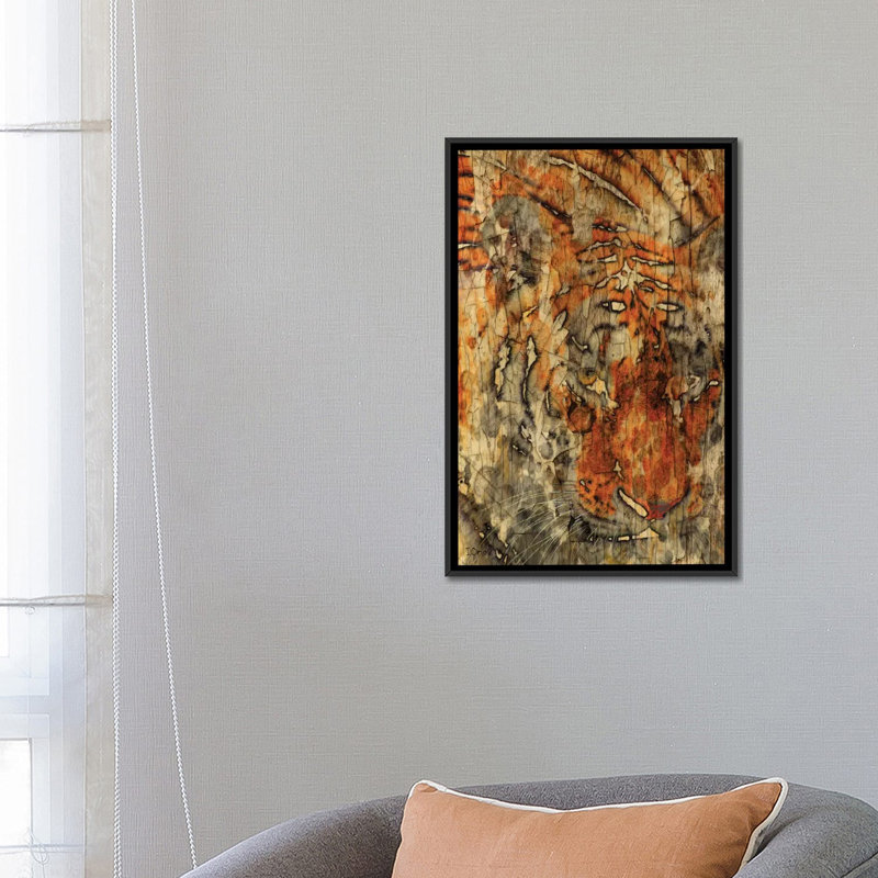 Tigre de Sumatra, impression sur toile tendue, H 26 po x l 18 po x P 1,5 po, Toile avec cadre noir, Pas de tapis