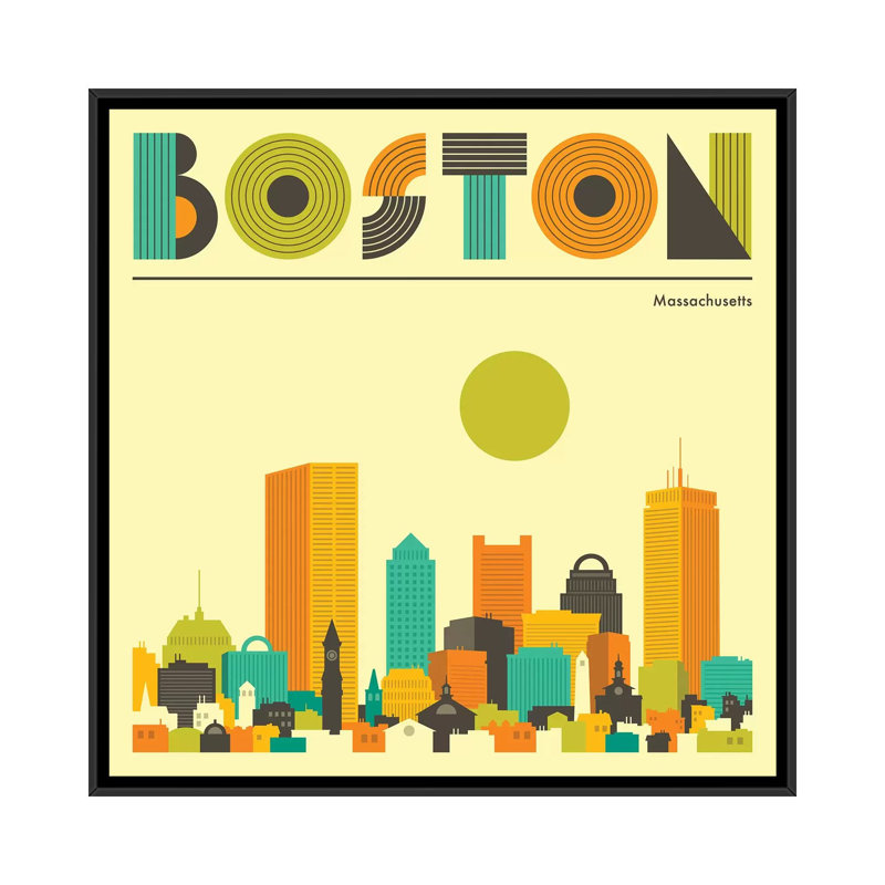 « boston horizon », impression sur toile, H 18 po x l 18 po x P 1,5 po, Toile avec cadre flottant noir, Pas de tapis