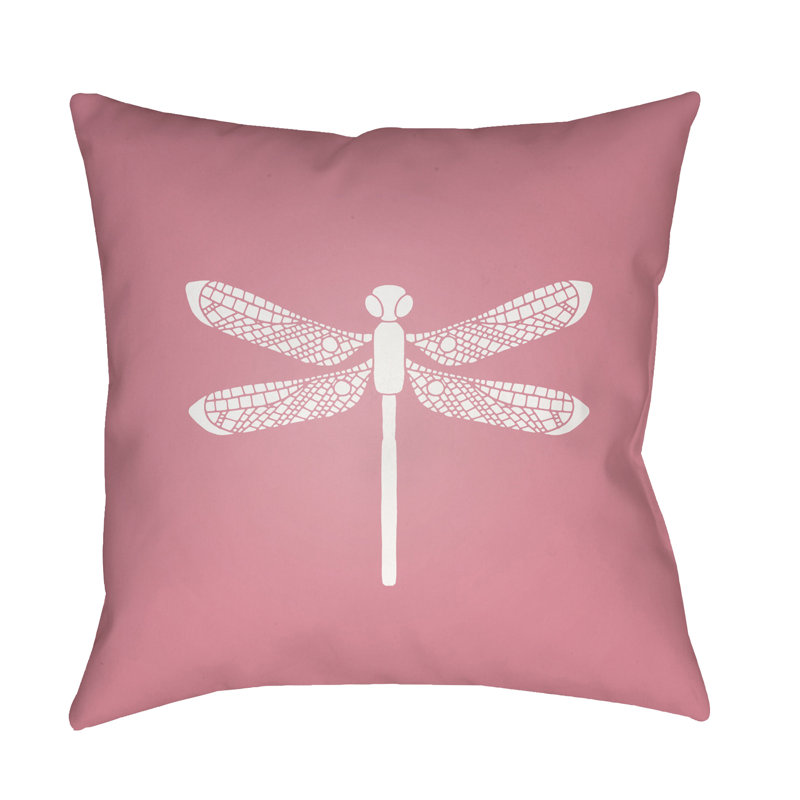 Dragonfly Animal Print Outdoor Throw Pillow, 18" H x 18" W x 3.5" D, Dark Pink