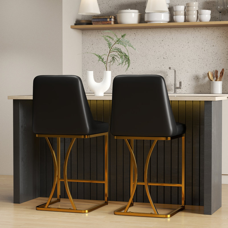 Tabouret de comptoir rembourré en similicuir, Noir