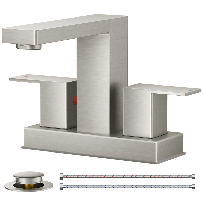 Robinet de salle de bain à ensemble central avec drain, robinet de salle de bain à 2 poignées, Nickel brossé