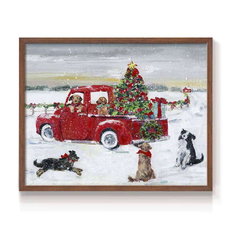 Pooches and Presents -Framed Print - Restickable, Noyer, H 11 po x l 14 po