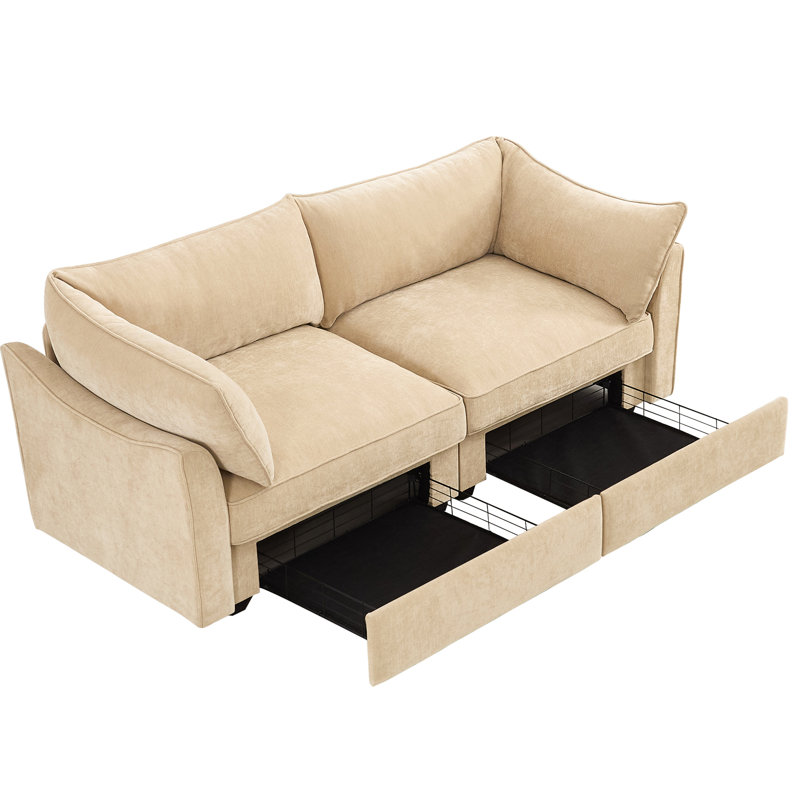 2 , Chenille, Wraparound Back And Arm Cushions, Pull-out Storage, Crescent - Exquisite Details, Space, Comfortable Skin- Material Seating