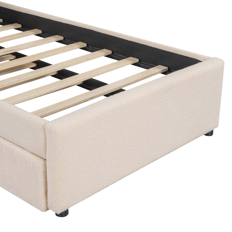 Lit plateforme tapissier Teddy, Beige, Simple