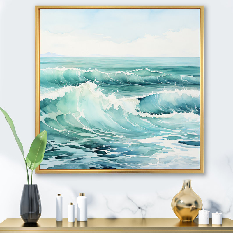 Sunnhild - Minimalisme vert, eaux tranquilles - impression, H 36 po x l 36 po, Encadrement doré