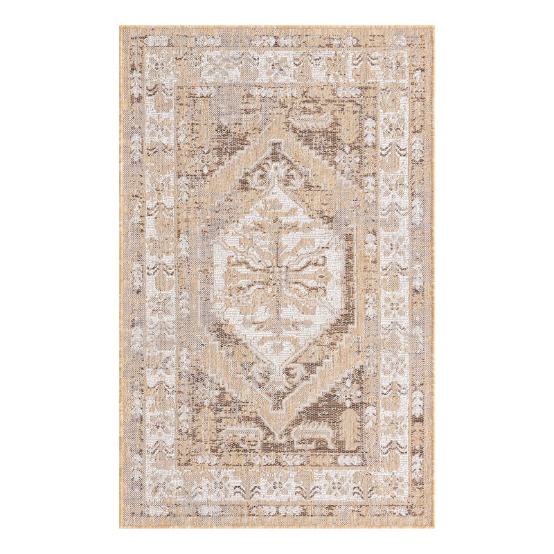 Oriental Machine Woven Polypropylene Indoor / Outdoor Area Rug in Natural, Rectangle 3'3" x 5'3"