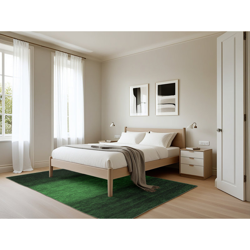 Tapis contemporains vert émeraude lavable à la machine 1786, Rectangle 5 pi x 7 pi