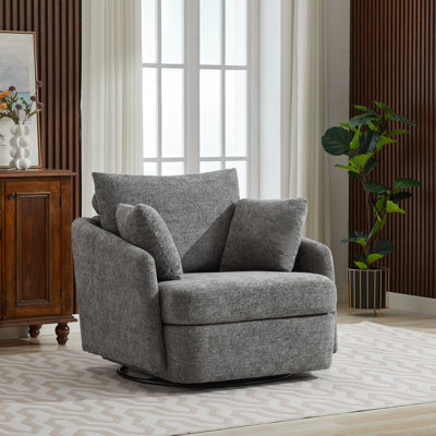Upholstered Swivel Chair With 2 Side Pillows