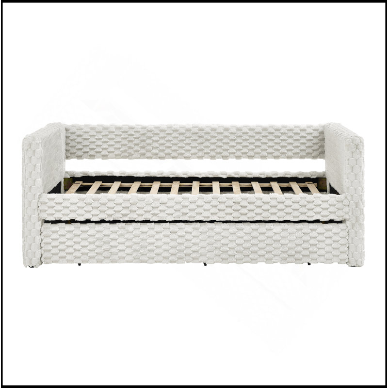 Daybed, Upholstered Sofa Bed,The Bottom Pulls Out To Form A Bed ,Plaid Corduroy Fabric(86"*43.5"*34"), Beige