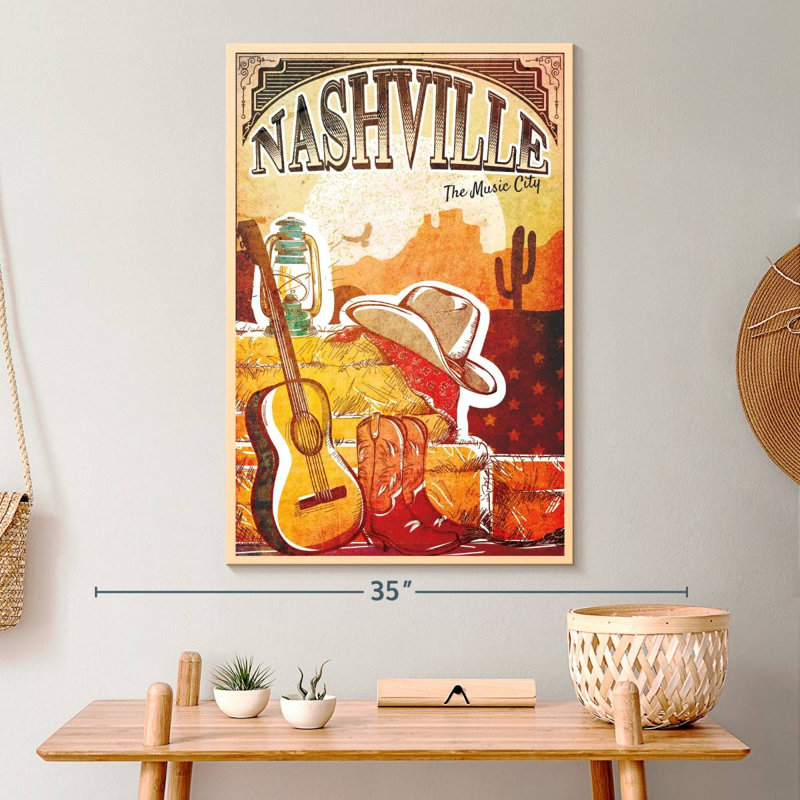 Nashville The Music City sur impression sur toile, H 30 po x l 20 po x P 1,25 po