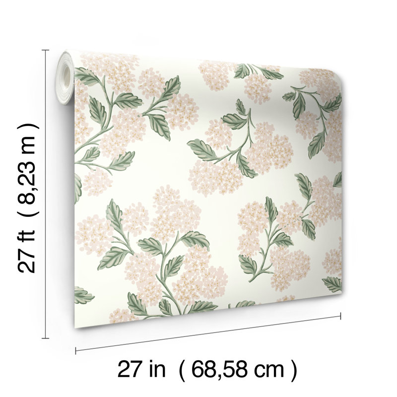 Papier peint 27 'x 27 "Hydrangea, Beige / Rose