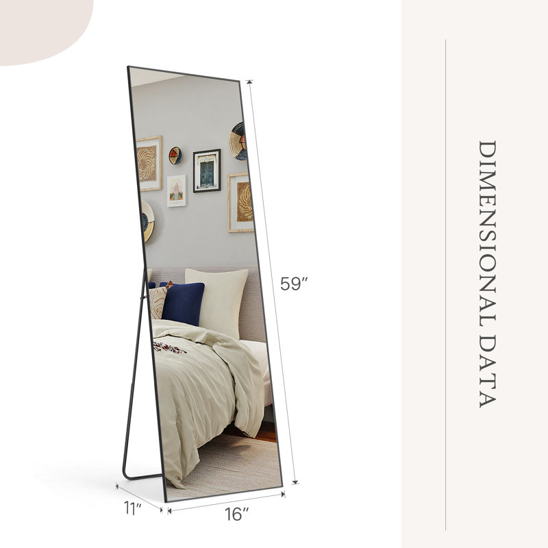 Metal Rectangle Full Length Mirror (Set Of 2), 59" x 16", Black