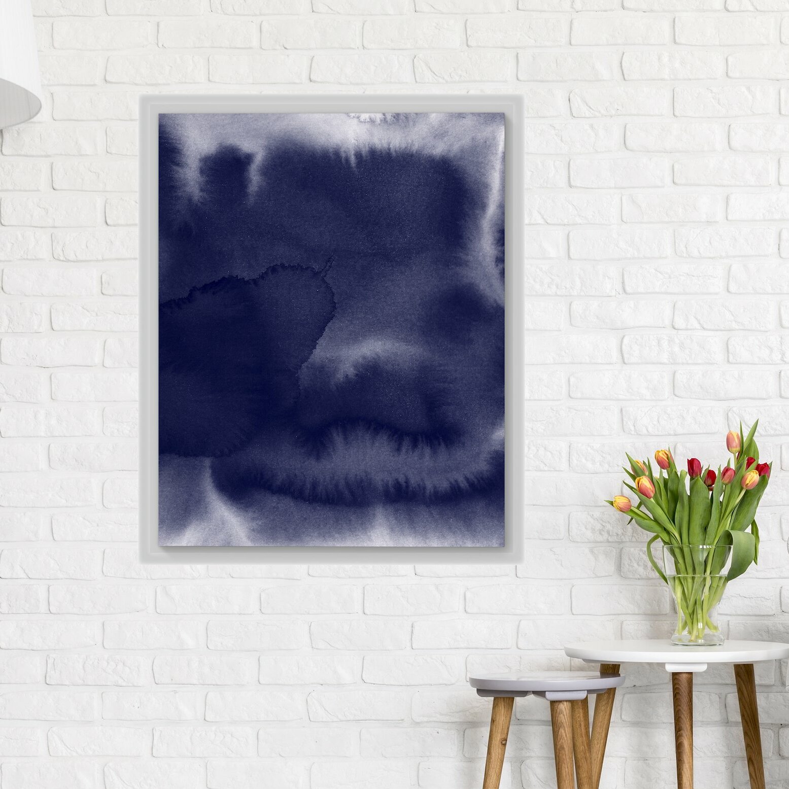 Blue Feathers I'' Matted and Framed Orren Ellis Frame Color: Black Framed, Size: 32 W X24 H