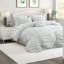 Ensemble de literie bleu pour lit double/queen, couette en microfibre froncée, style floral romantique