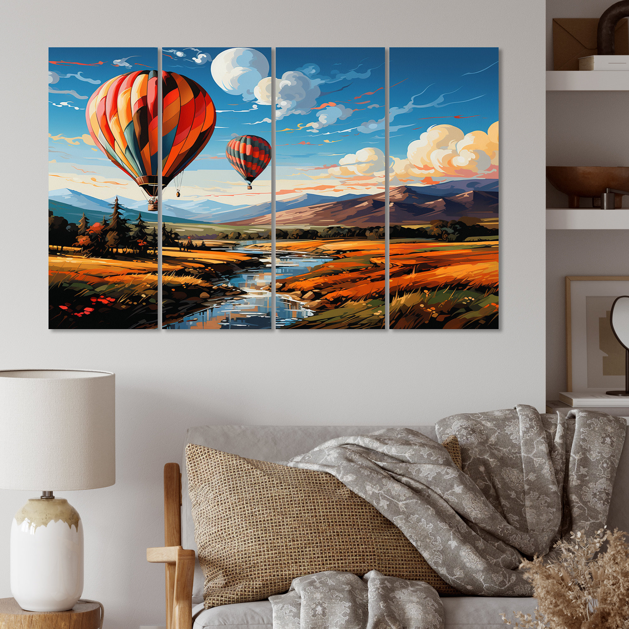 DesignArt Orange Hot Air Ballon Bold Landscape I 