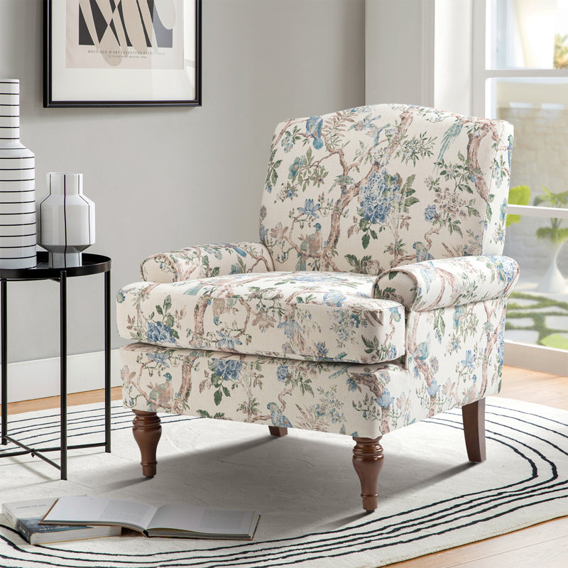 Mooresville 31'' W Traditional Upholstered Armchair with Solid Wood Legs, Blue Polyester Blend