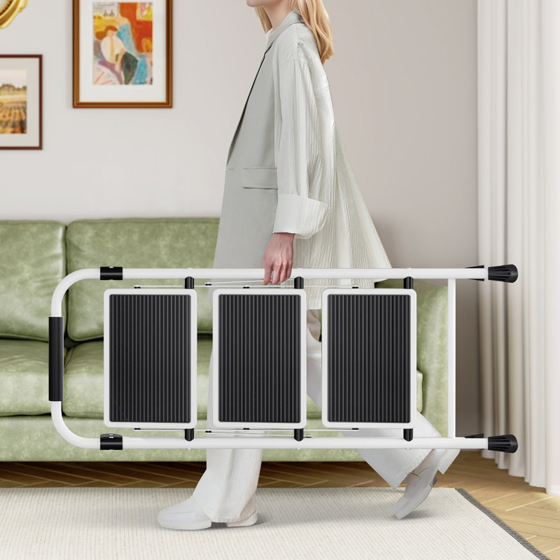 3 - Step Steel Folding Step Ladder, White