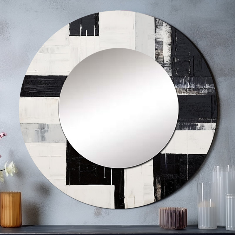 Shanquilla Abstract Ebony Echoes - miroir de formes abstraites, miroir décoratif rond moderne, impression d'art en métal