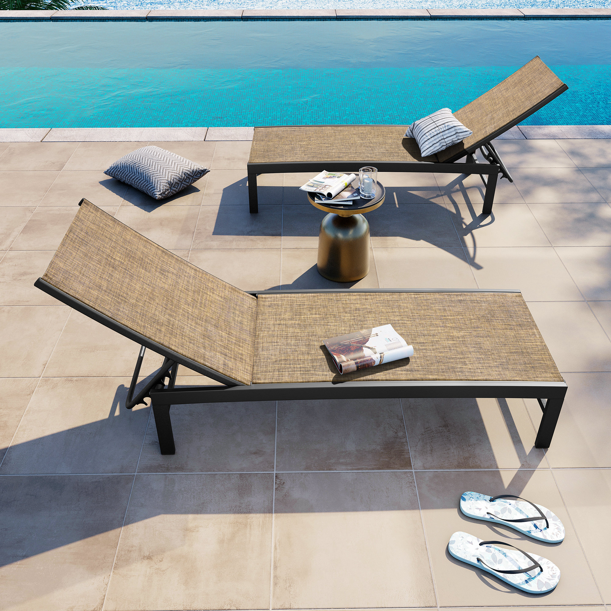 Marilea Outdoor Aluminium Reclining Chaise Lounge, The Earth Mesh/Black Frame