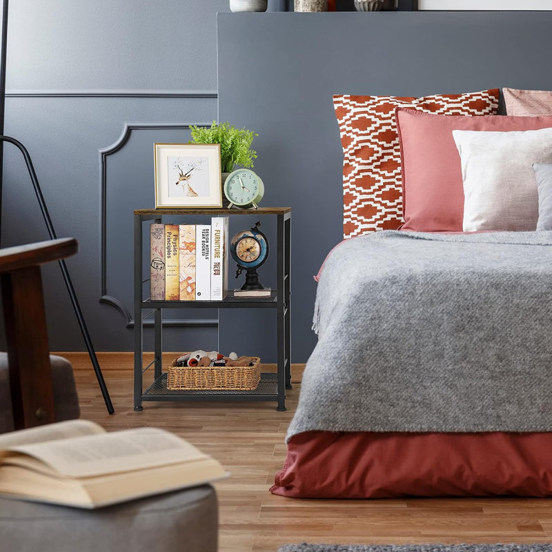 End Table, Small Side Table Living Room,Rustic Brown Nightstand With 2-Tier Storage Shelf, Printer Stand Sofa Table For Small Spaces, Living Room, Bedroom