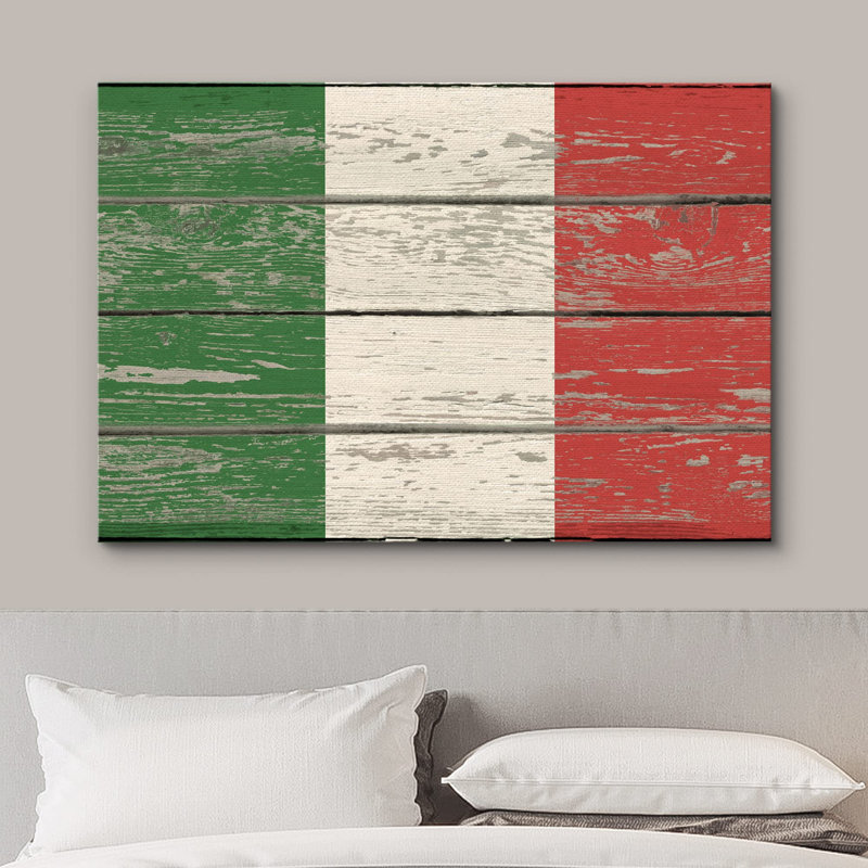 Drapeau italien sur panneaux rétro en bois rétro, H 12 po x l 18 po x P 1,5 po