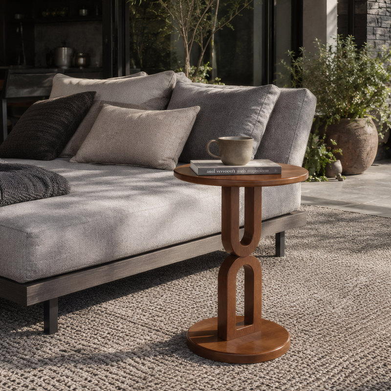 16" Modern Round Solid Wood End Table