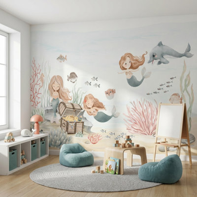 Mermaids Wallpaper Underwater Treasure Wall Mural