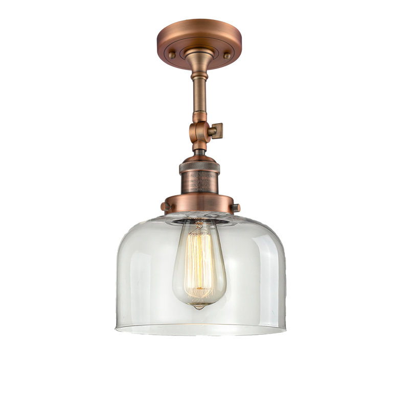 Plafonnier simple semi-encastré 8 lumières Handley, Transparent, Ampoule DEL rétro de 3,5 watts, Cuivre antique