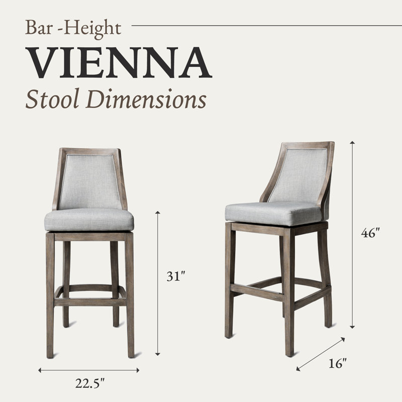 Vienna 31" Ash Grey Upholstered Swivel Bar Stool with Reclaimed Oak Frame