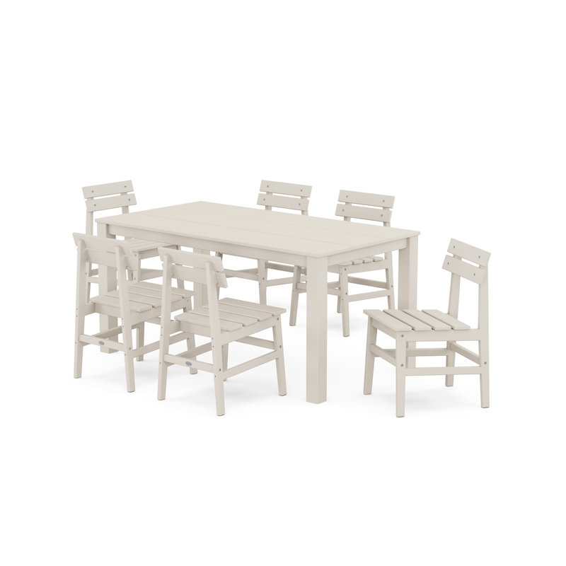 Modern Studio Plaza Chair 7-Piece Parsons Table Dining Set, Sand