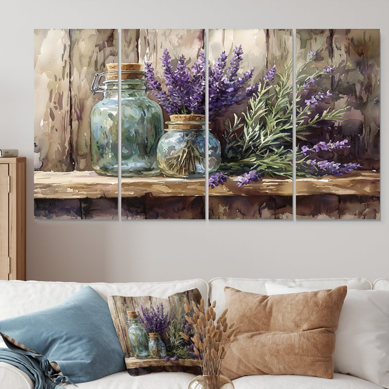 Jadooram - lavande, art mural - décoration murale traditionnelle, H 32 po x l 64 po, 4