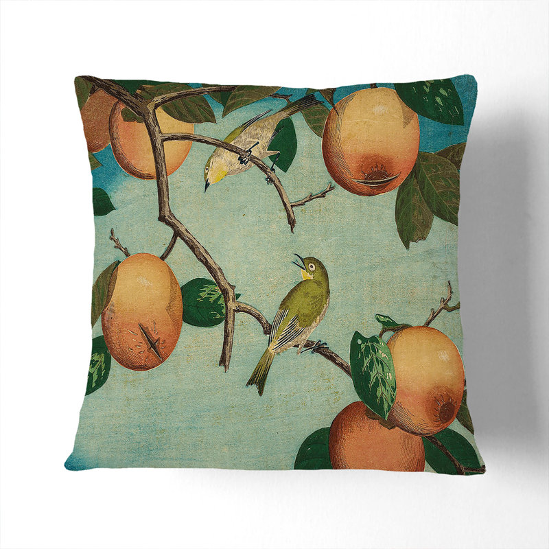 Birds Upon A Fruit Tree Square Throw Cushion, Black, 55 x 55 cm