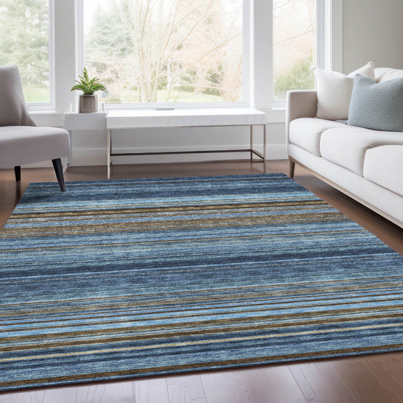 Premium Machine Washable Prisco Navy Rug, Rectangle 2'6" x 3'10"