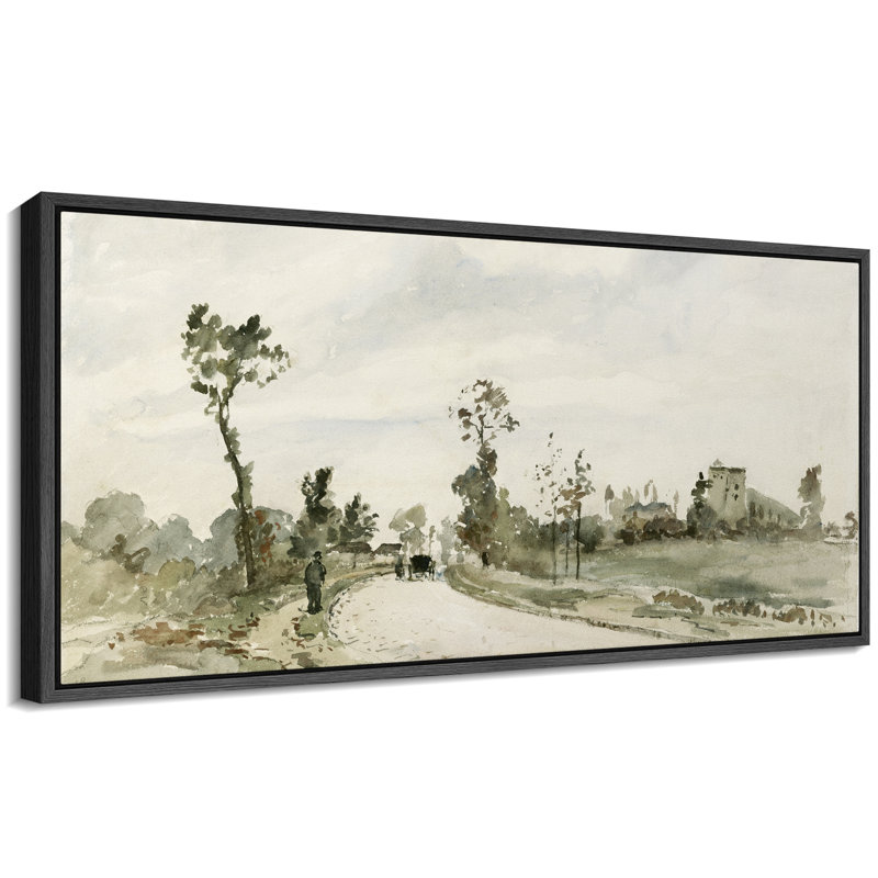 Paysage de campagne paisible à l'aquarelle, H 30 po x l 60 po, Noir, noir, noir, noir