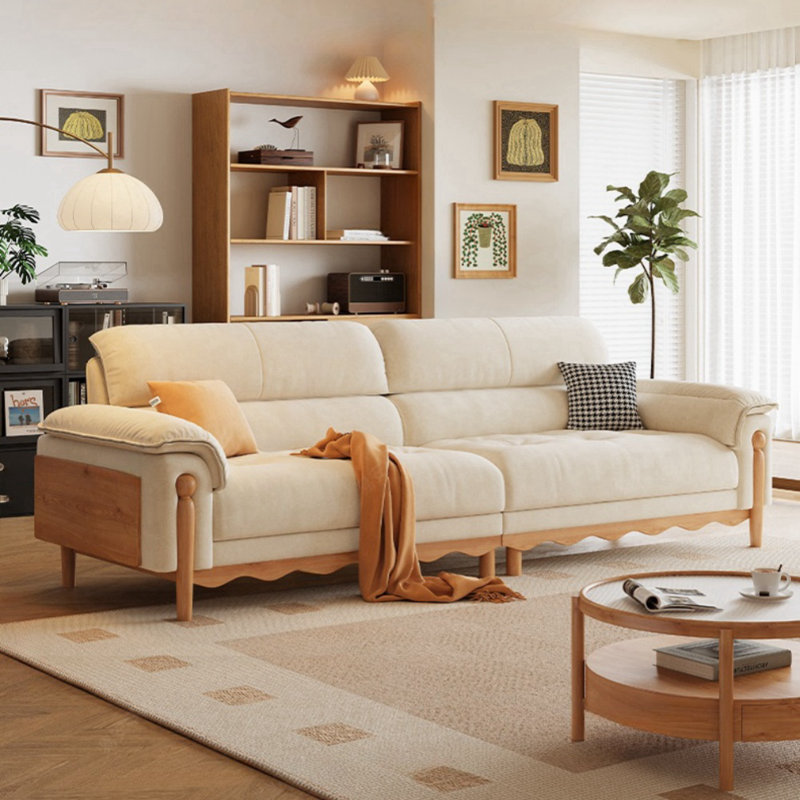Simple Solid Wood Off-white Sofa