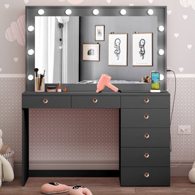 Boahaus Diana LARGE Lighted Vanity Makeup Desk, Big Vanity Mirror with Built-In Lights, 07 Drawers, C/USB Power Outlet -  Boahaus LLC, W.16.09-02-LB-6210-07