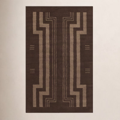 Hand Tufted Wool Geometric Area Rug in Brown
