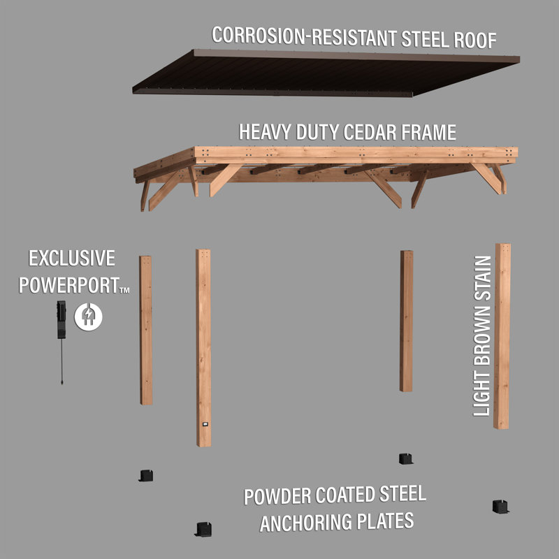 Arcadia 14' x 12' Cedar Wood Garden Gazebo with Steel Roof