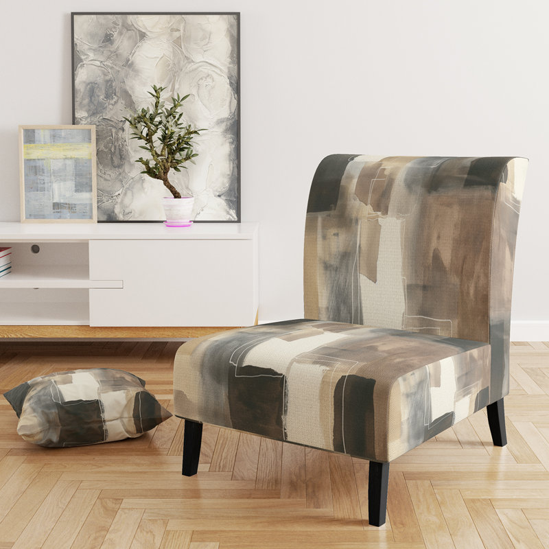 Glam Dancing Shape I - Upholstered Modern Accent Slipper Chair, Orange/Brown Polyester Blend