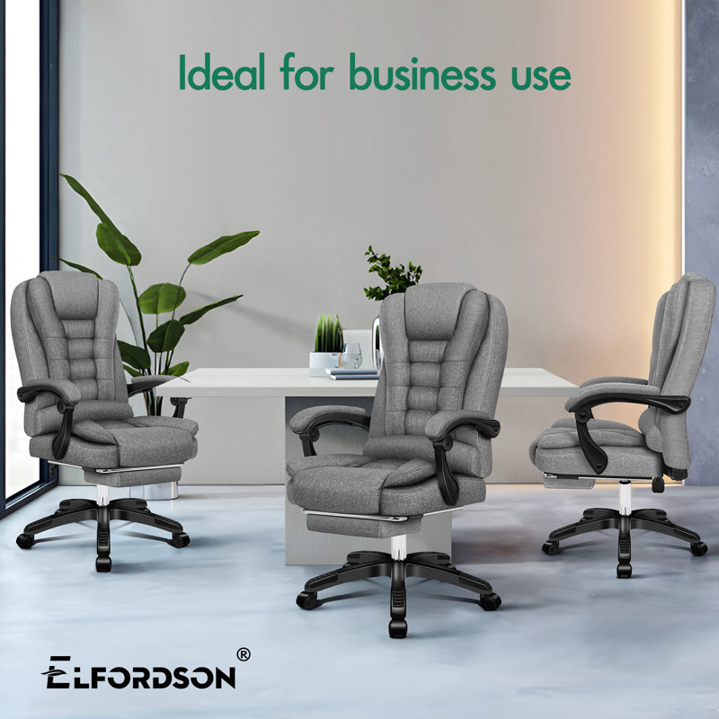 Rebrilliant Executive Chair with Headrest, Fabric, Grey, Grey