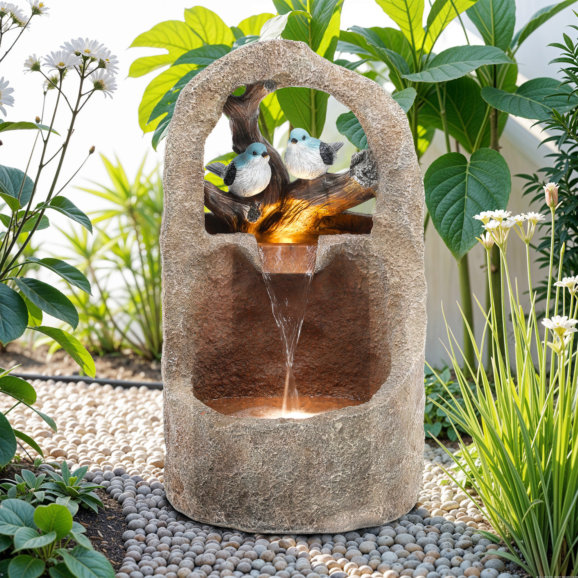 Millwood Pines 26.8"H Zen Garden Floor Outdoor Fountain with Light ...